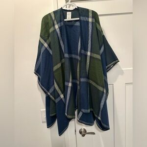 Blue and Green Plaid Poncho Woolrich